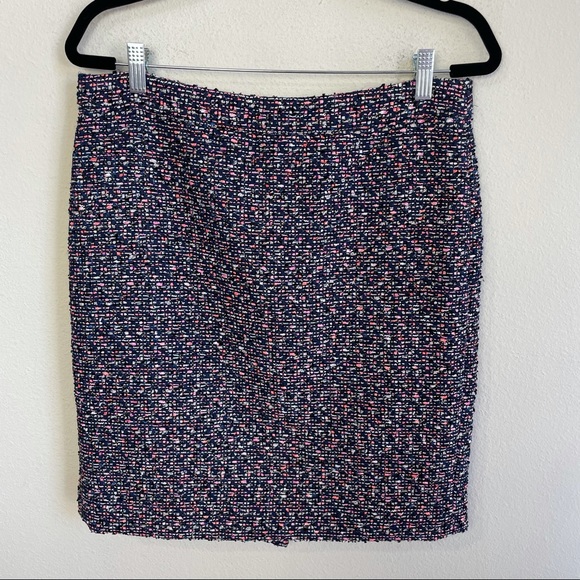 J. Crew Navy and Pink Metallic Tweed No. 2 Pencil Career Skirt